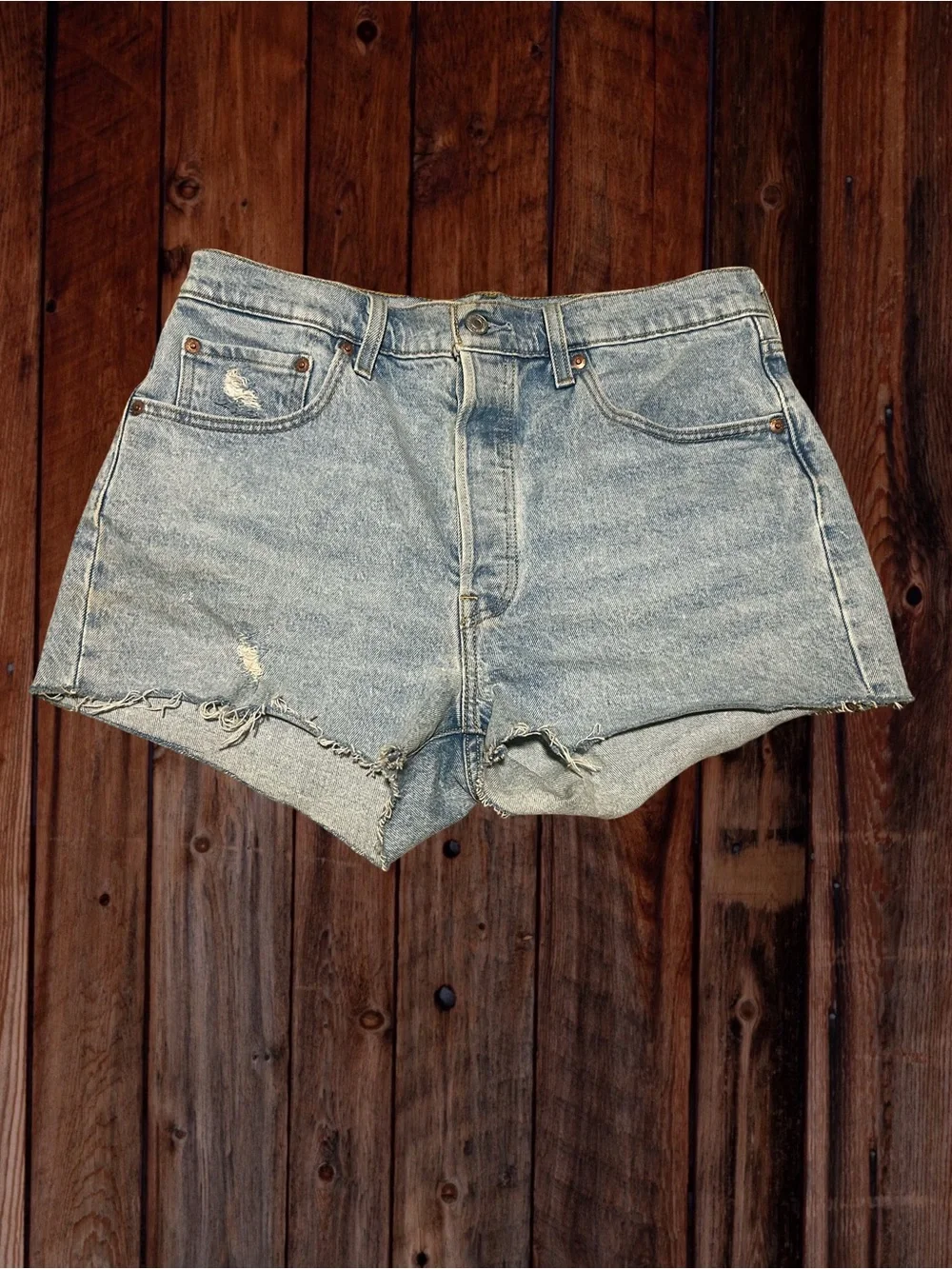 Levi's Light Wash Distressed Denim Cutoff Shorts